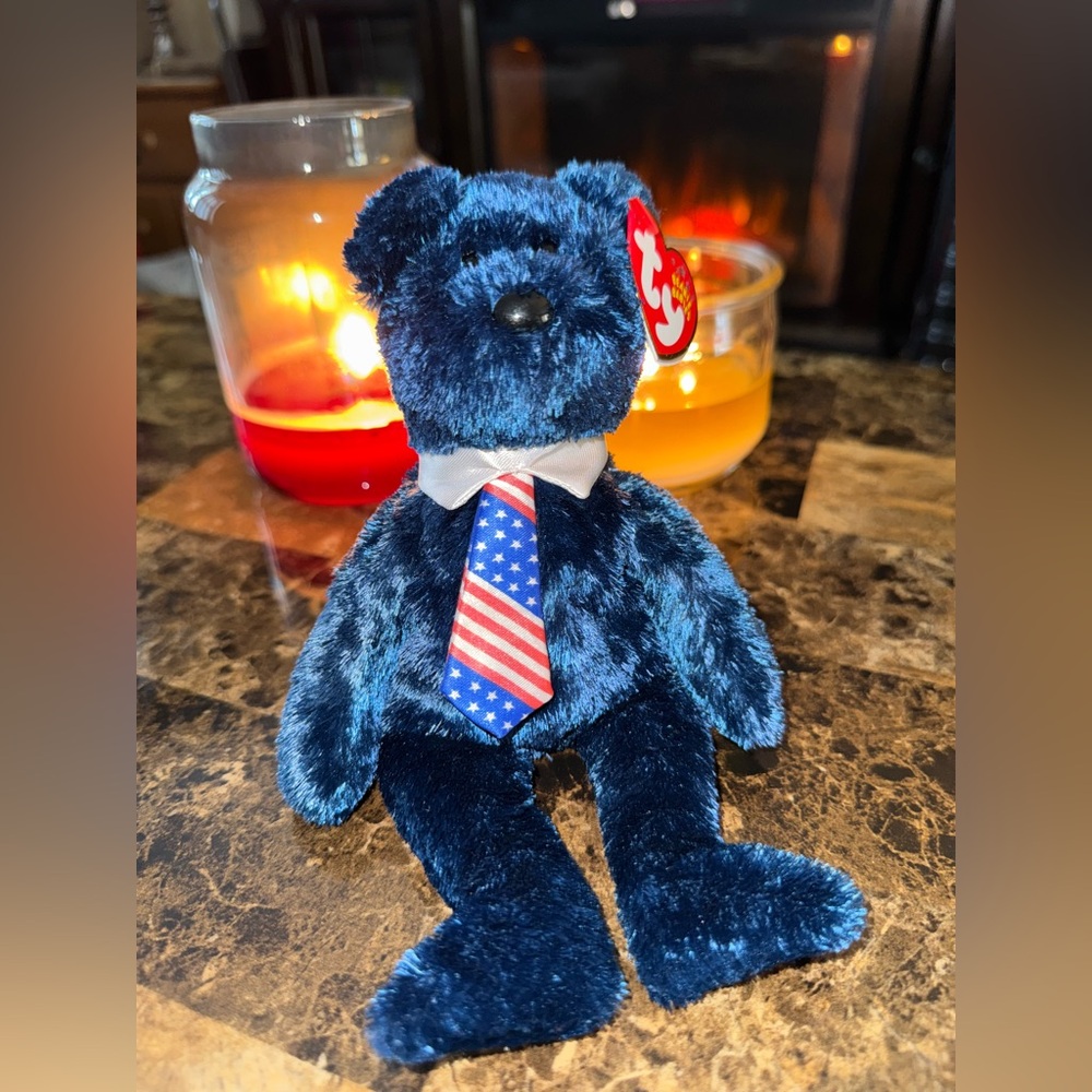 🇺🇸 Ty Beanie Baby “Pops” Father’s Day Bear 2001 Patriotic Plush